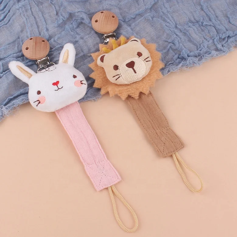 Customized Baby Pacifier Dummy Soother Holder Chain Clips Wood Clip Soft Cotton Baby Pacifier Holder