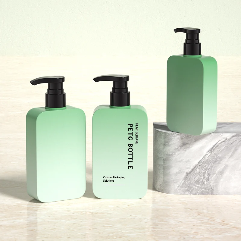 Wholesale PETG Shampoo Bottle 200ml Square Lotion Bottle Green Plastic Bottle