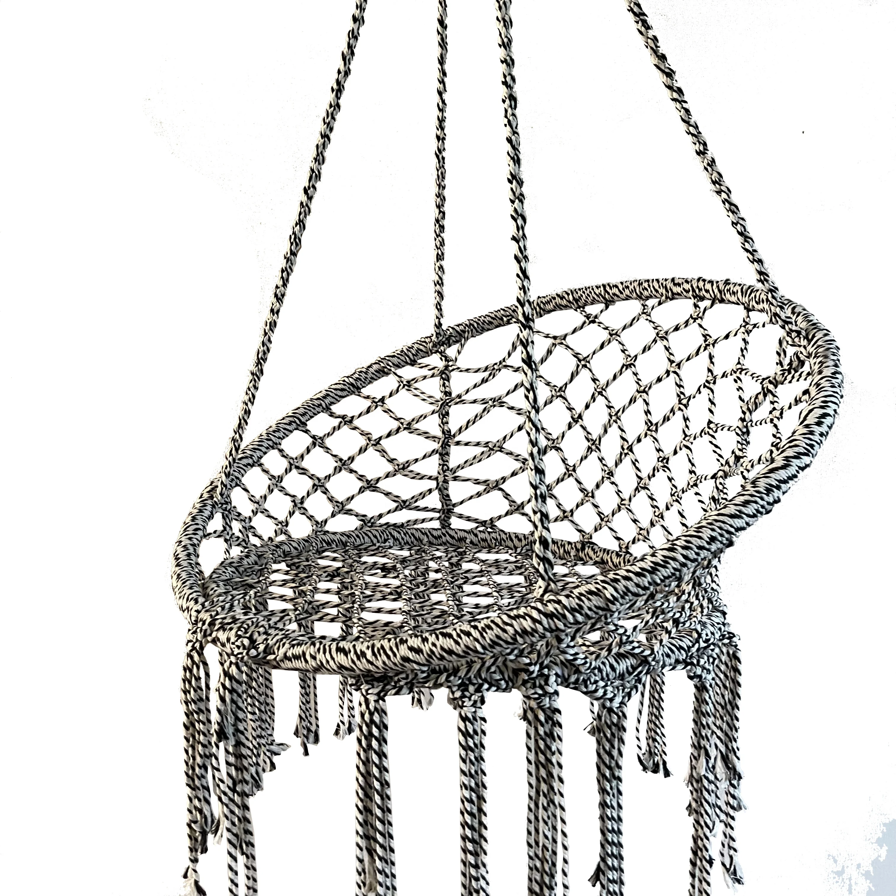 Black and White Macrame Hanging Chair