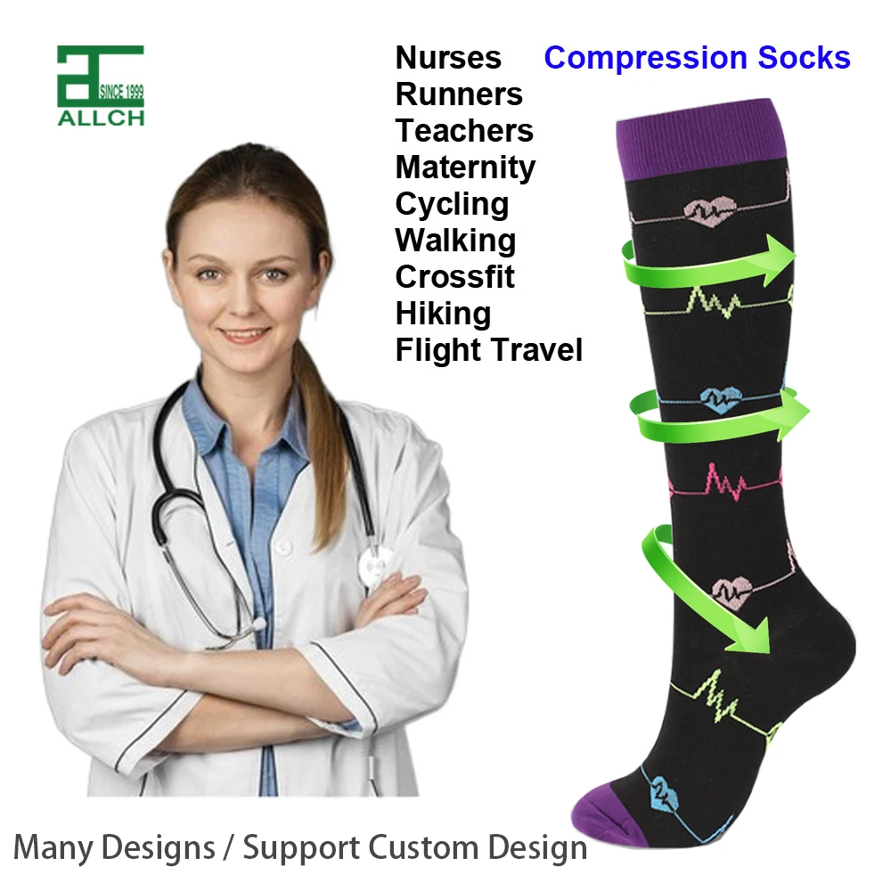 ALLCH QUICK DRY Nurse Running Cycling Travel Socks Knitting Pattern Long Sport Fitness Socks Compression Stockings Socks