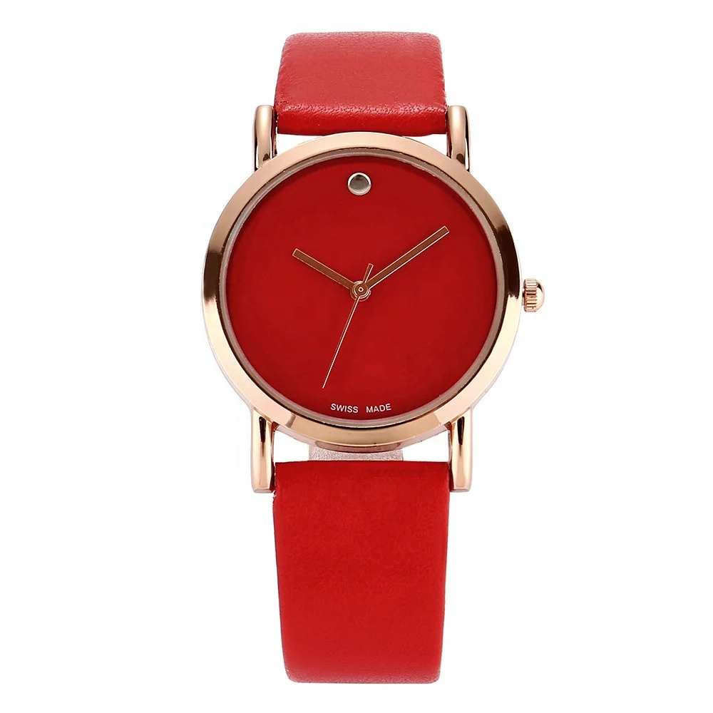 Cheap modern stylish RED Leather quartz watch for Women ladies