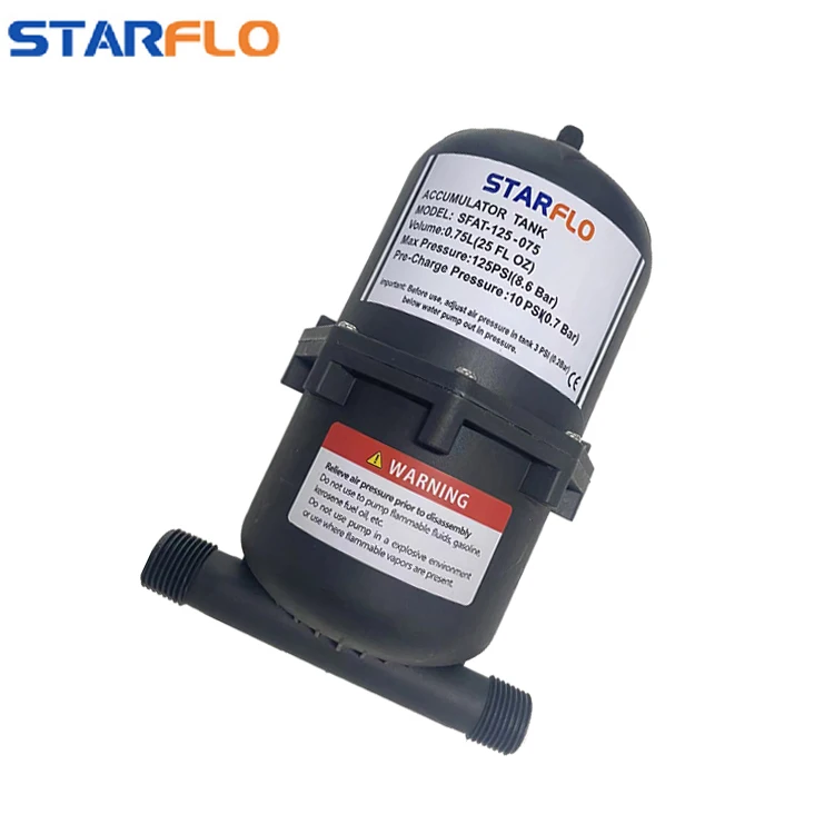 STARFLO 125PSI 0.75L diaphragm water pump connected to accumulator tank with pump for stable pressure