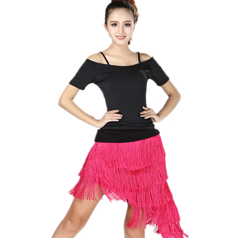 Ballroom Dance Costume Women Practice Blouses & Skirt Latin Dance Wear Performance Set Salsa Tango Cha Cha Training Suit Fringe