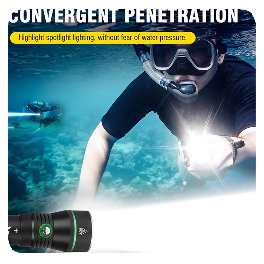 Custom Liangte professional 3000 lumens Scuba Aluminum Alloy Torch 110M diving depth Led Flashlight