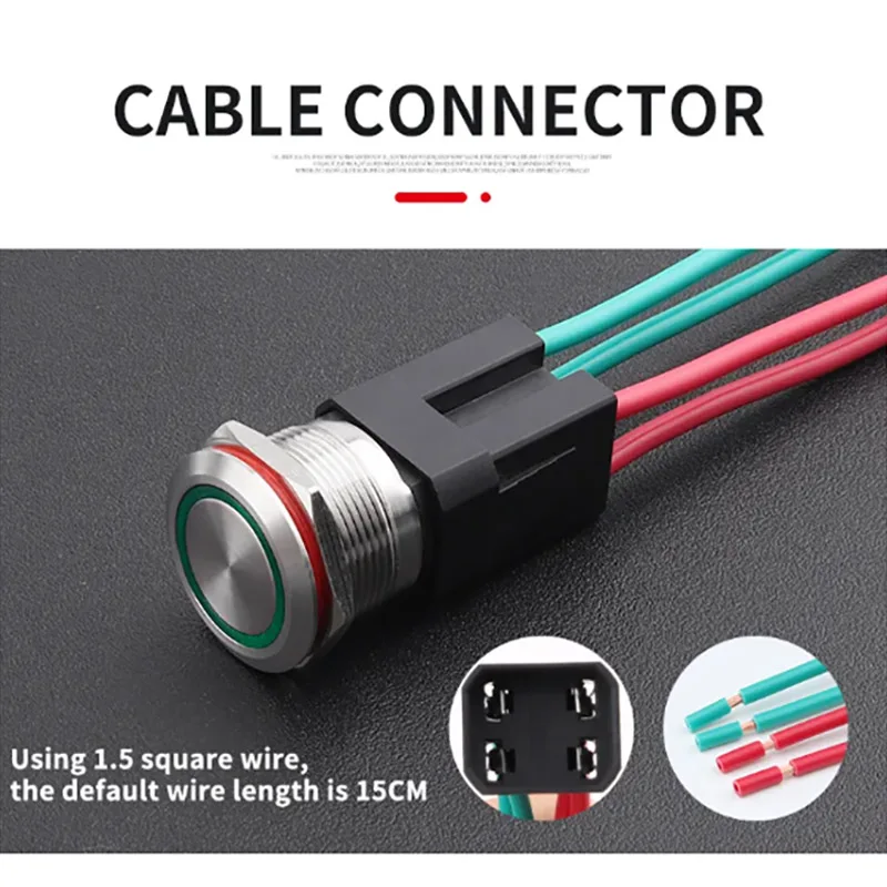 CHAOLEI 25 мм 20A Высокоточный металлический кнопочный переключатель, черный со светодиодной подсветкой 2NO