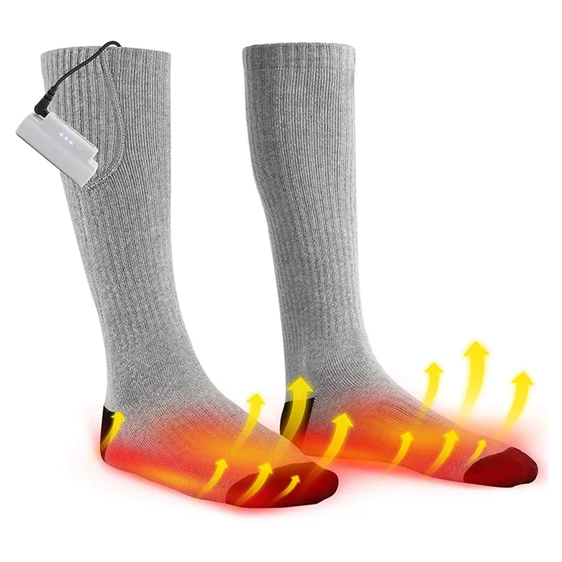 Thick winter outdoor ski thermal 3.7V electric rechargeable 18650 battery heated cozy crew socks wool hiking sock for men women