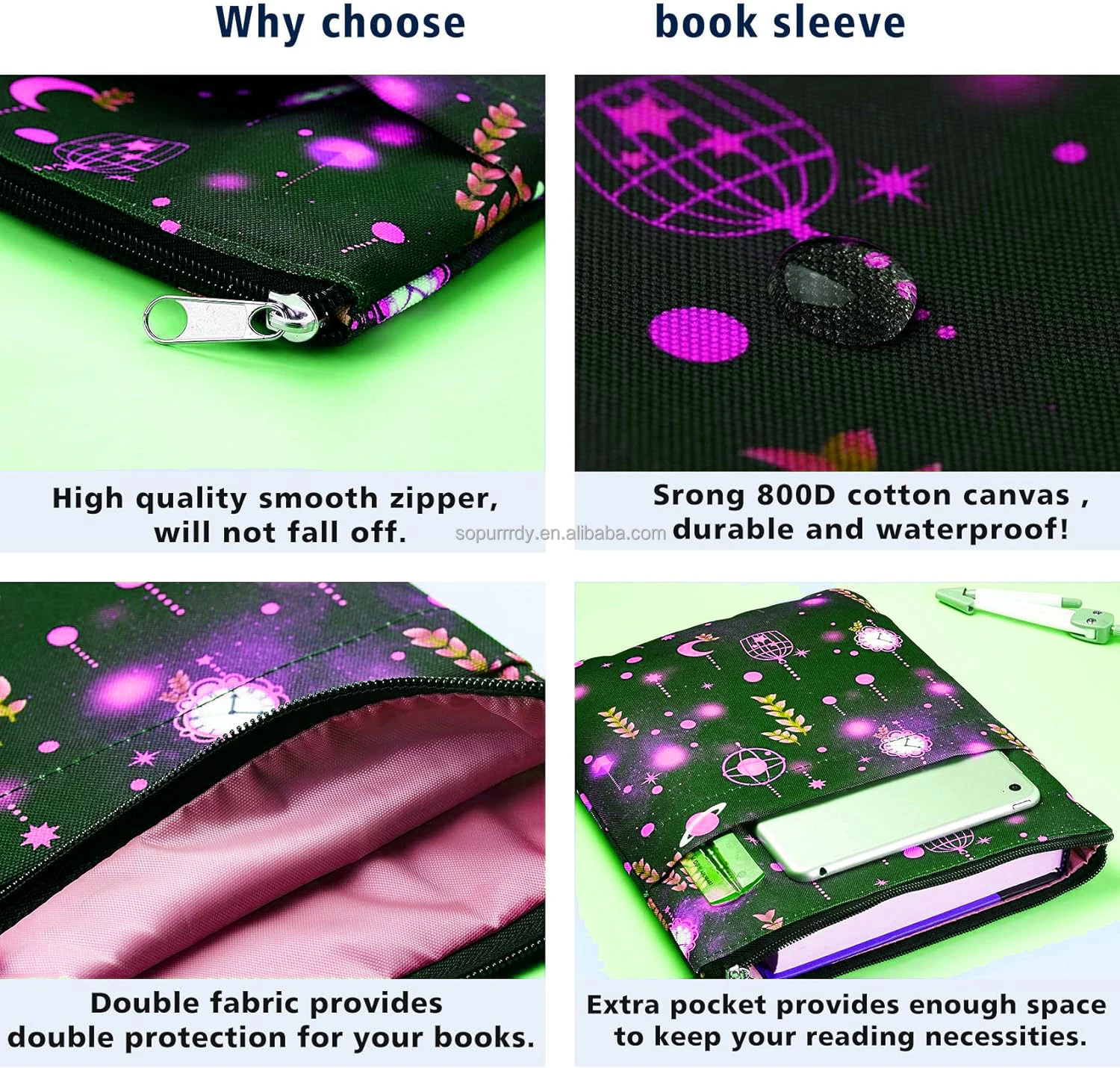 Custom Logo Full Printing Washable Fabric Book Sleeve Book Protector Covers for Paperback with Zipper Gift Pouch