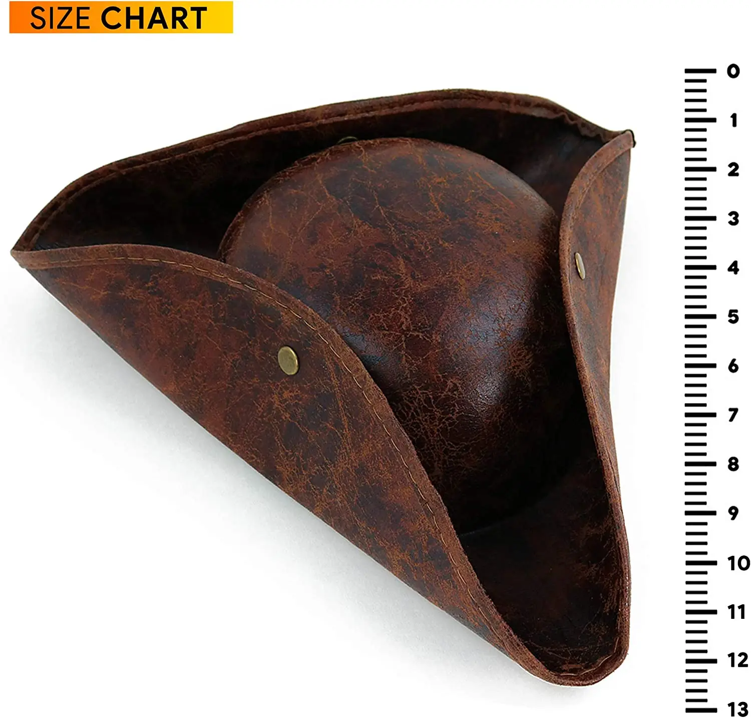 Faux Leather Pirate Hat Brown Distressed Colonial Style Tricorn Hats