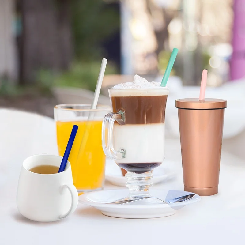 Folding Portable Reusable Eeco Friendly Bendable Boba Tea Food Grade Silicone Drinking Straw With Keychain Case