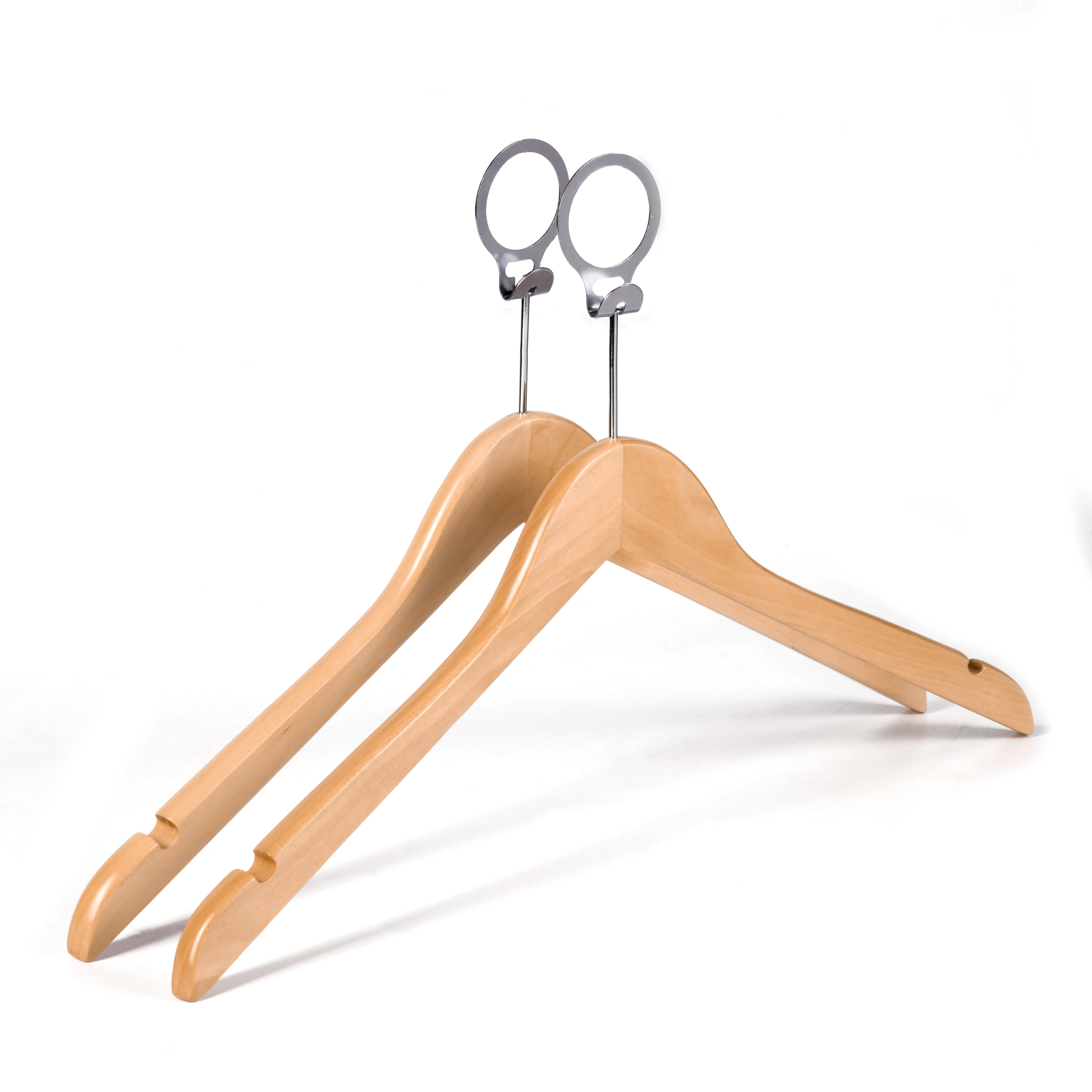Cheap Anti-thief Natural Wooden Hotel Hangers with Ring
