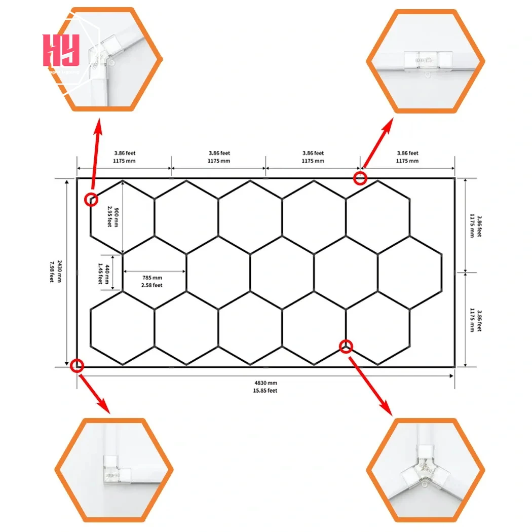Scarcity Sgcb Interior Inspection Auto Car Tunnel Detailing Lights Hand Work Led Linear Hexagon Ceiling Detailing Light