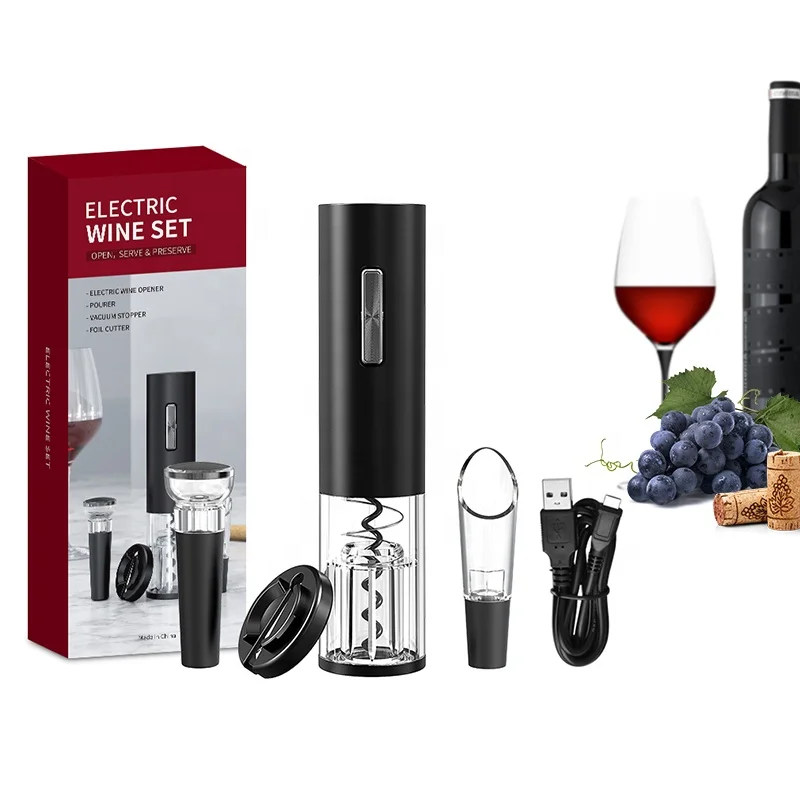 Nice package electric wine opener set black mini electric wine opener set