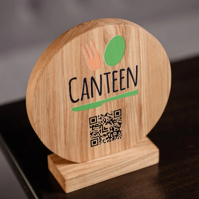 EZD Customize Table top wood Billboard Facebook instagram plaque QR Code Business store Social Media Sign
