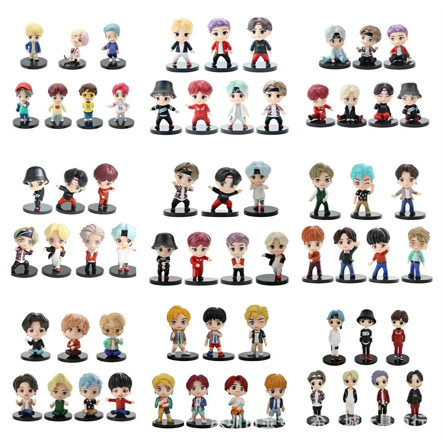 7PCS/set Bangtan Boys Groups Model Toys KPOP Star Cartoon Toy PVC Keychain Figures Car Hanging Ornaments Cake Decoration