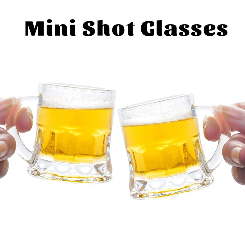 6pcs Clear Glass Set Beer Glass with Handle 1.8Oz Thick Bottom Wine Glass Gift Box Suitable for Party Birthday Wedding