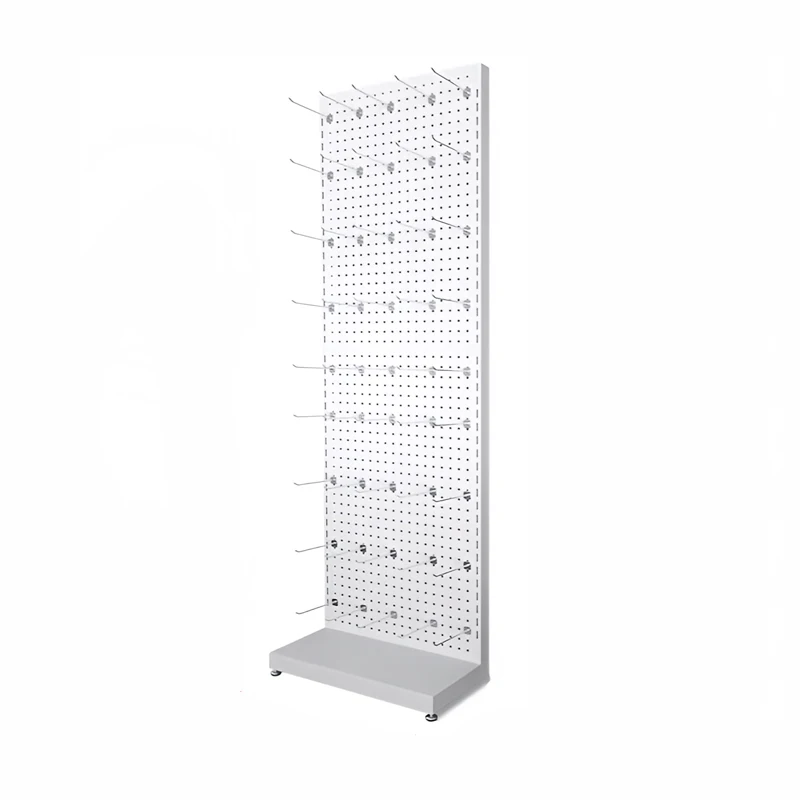 Multi function free modular floor round hole metal cell phone accessories stand pegboard display rack with hook