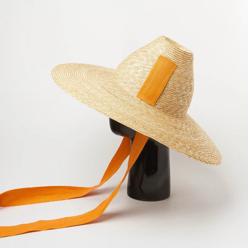 
Occident Style new cone high hat ribbon hand-woven large buckwheat straw hat outdoor sunscreen beach hat for women 