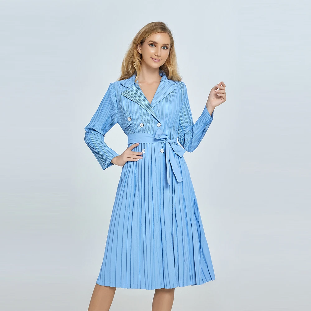 2024 new pleated skirt Ladies polyester fabric loose casual skirt Long sleeves elegant ladies skirt with belt pleated dress