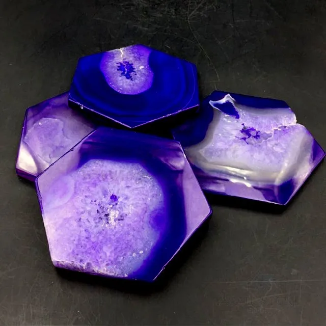 Wholesale Purple Agate Six Sided Hexagonal Coasters from Agate Stone Export