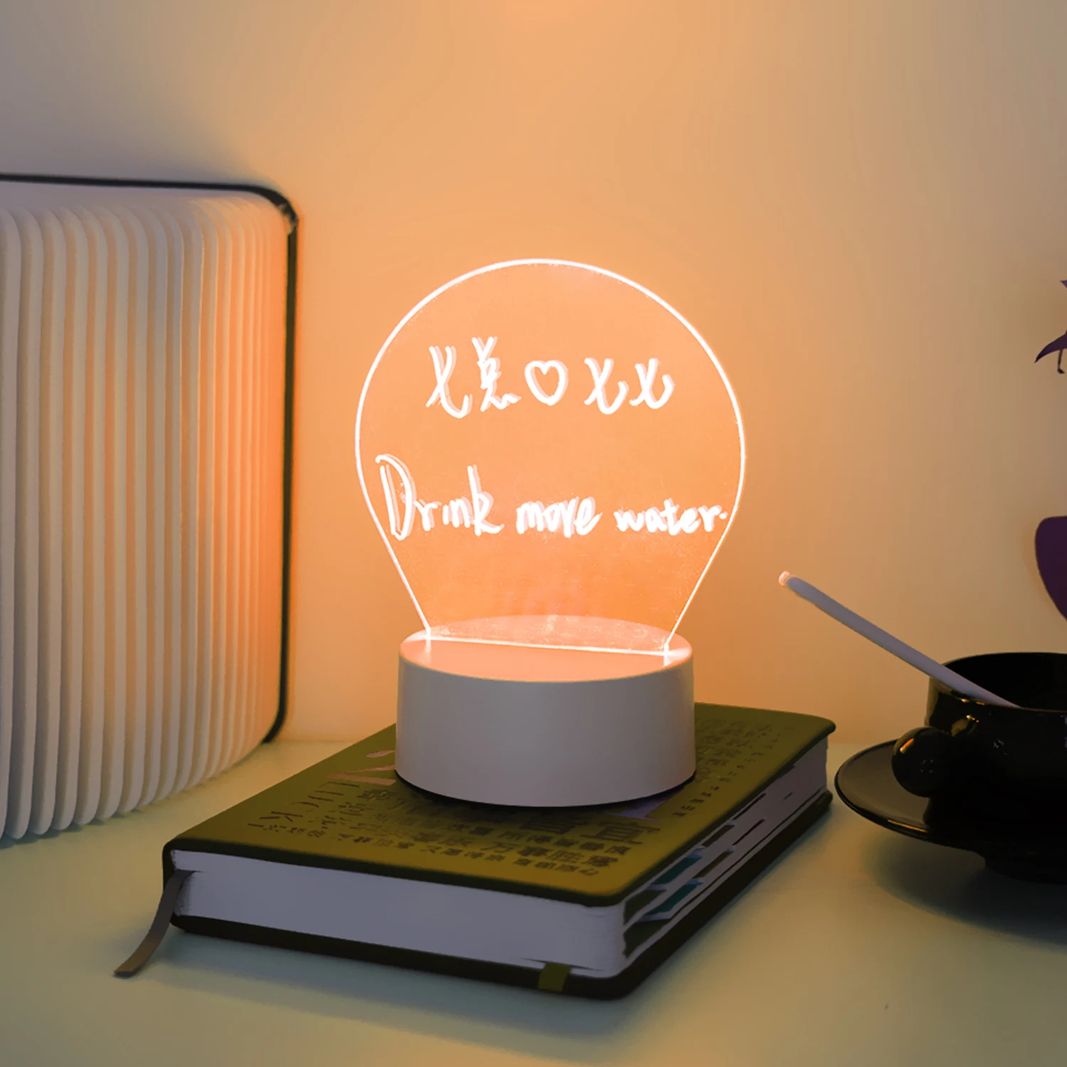 New smart Luminous Blank removable Acrylic Erasable Message Board night light simple Wooden Base table lamp