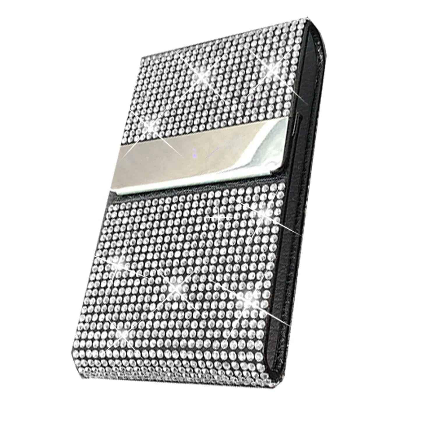 Bling Rhinestones PU Leather Business Card Case Name Card Holder Case Pocket Name Card Holder Purse Magnetic Closure