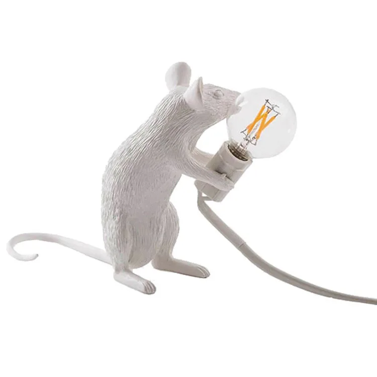 Animal Sculpture Lamp Bedroom Cartoon Warm Color Eye Protection Resin Mouse Table Lamp