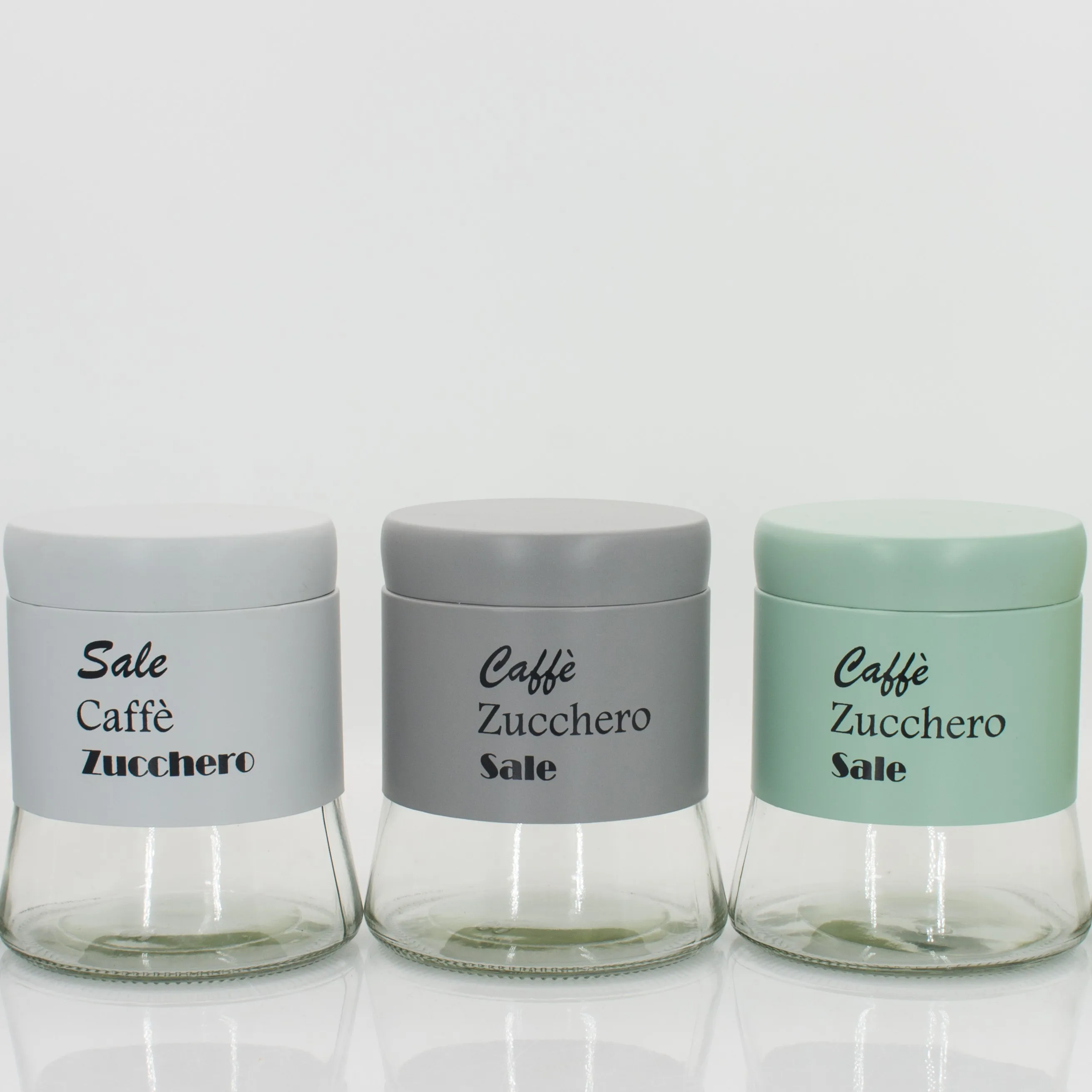 Wide Mouth Glass Jar Airtight Food Storage Container Coffee Tea  Sugar Stainless Steel Coated Jars Set