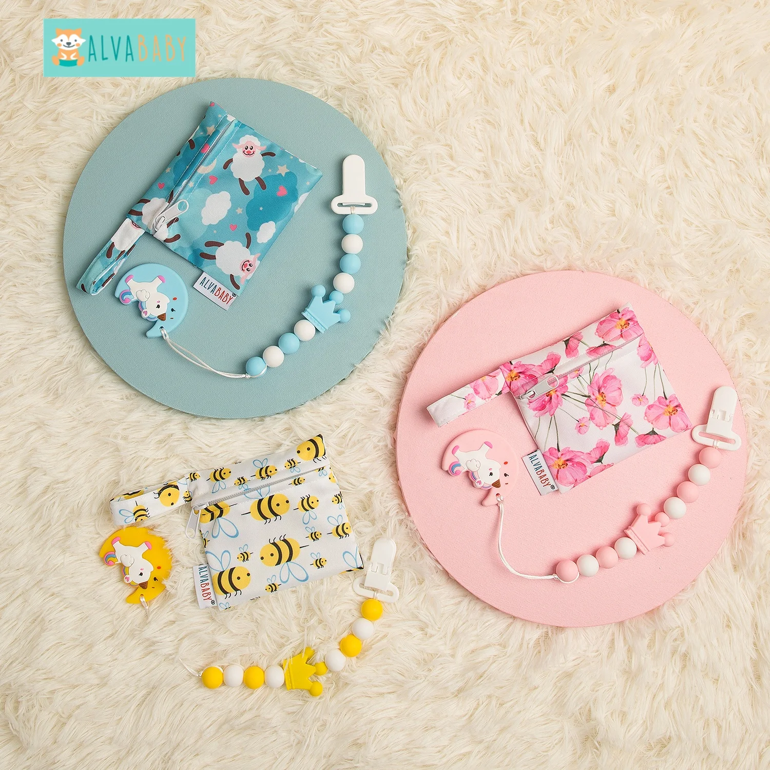 ALVABABY Silicone Pacifier Clip with Unicorn Teething Toy or Soother Holder Clip Baby Shower Gift