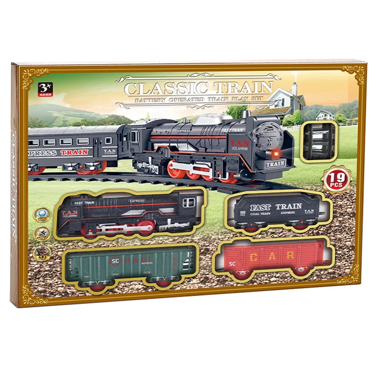 Hot selling 19 Pcs electric rail rail rail train toys for children DIY assembly plastic train track set