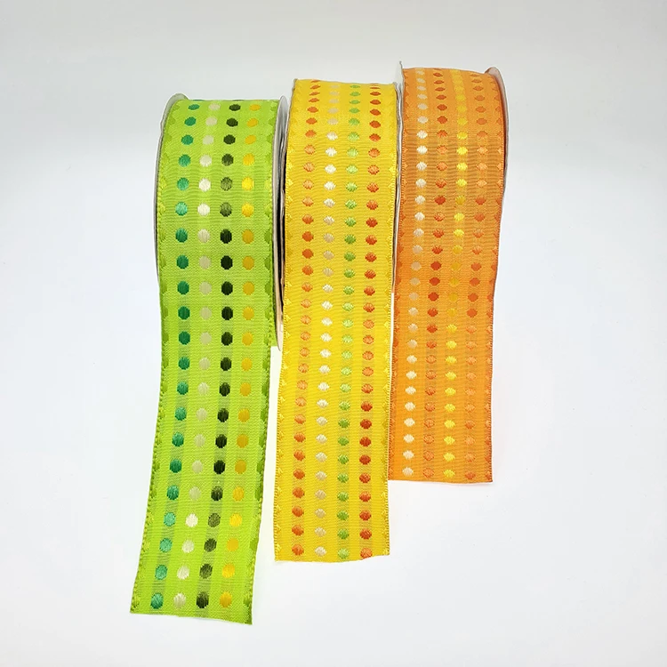 Promotional  Custom Color Garment Gift Wrap Decorative Pokka Dot Jacquard Woven Ribbon