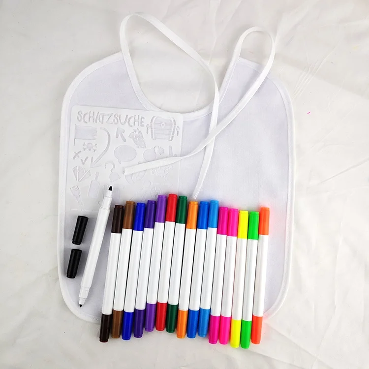 
24 Colors Waterproof Permanent Fabric Marker With Baby Bib,Fabric Textil Marker Baby Bib Set 