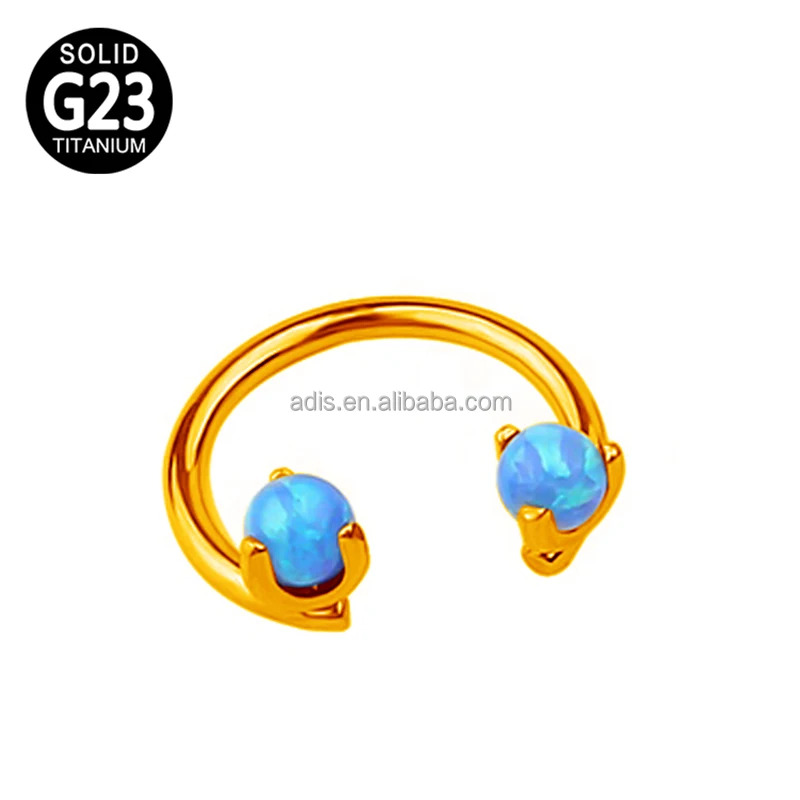 Titanium piercing jewelry internally threaded CBR horseshoe circular barbell with prong set opal stone top