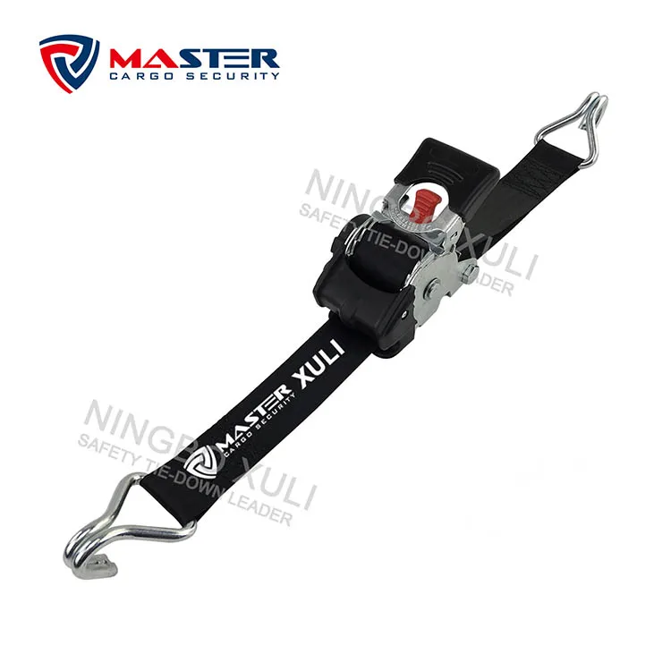 50mm 1500kg automatic lashing belt retractable ratchet ti down strap with doule J hook