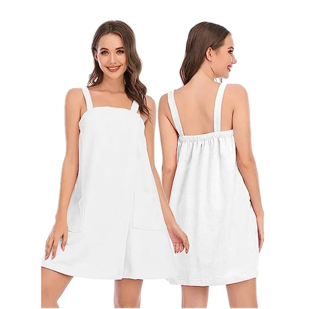 Super Soft Shower with Pocket Adjustable Robe Women Bath Wrap Towel