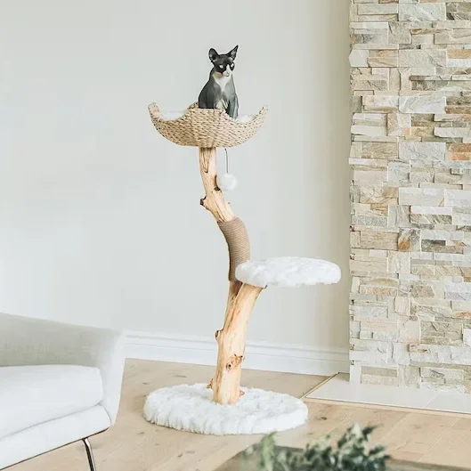 Modern Single Branch Cat Tower Sustainable Wood Cat Condo  Climbing Furniture and Gift for Cat Lovers
