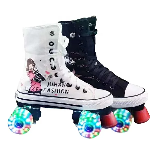 Quad Roller Skates Shoes With 4  LED Wheels Roller Canvas Skates