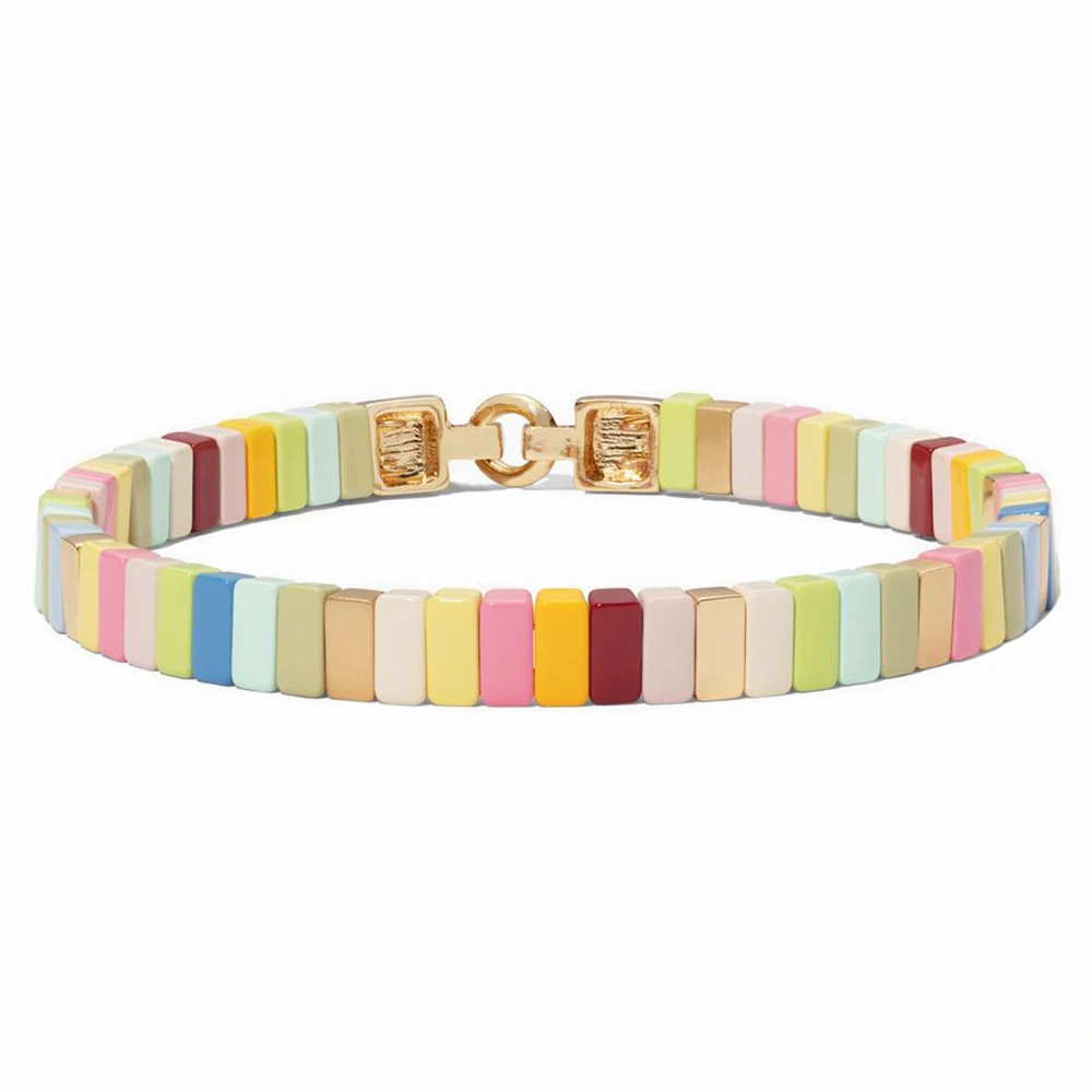 
Promotion Gift Fashion Enamel Jewelry Rainbow Colorful Pink Blue Yellow Colorful Metal Rainbow Bead Necklace Choker 