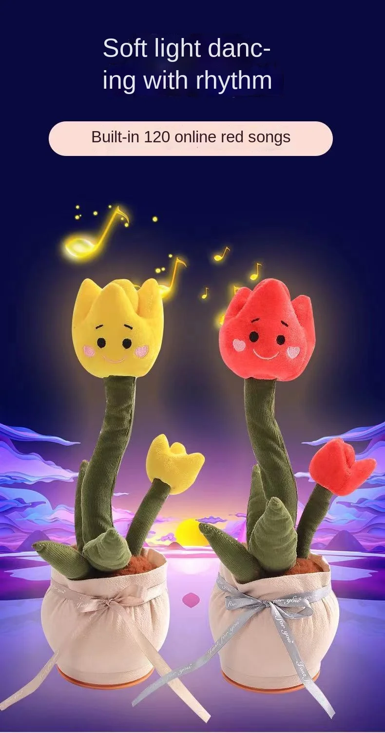 Electronic Dancing Singing Plant Plush Toy Talking Repeating Multifunction Tulip Flower Funny Toy Record Repeat Doll