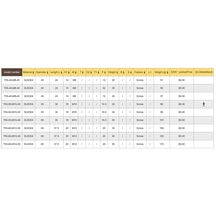 TANJA T55-50-M10*30 Stainless steel  male thread Five Star Knobs industrial star knobs and handles machinery handle knobs