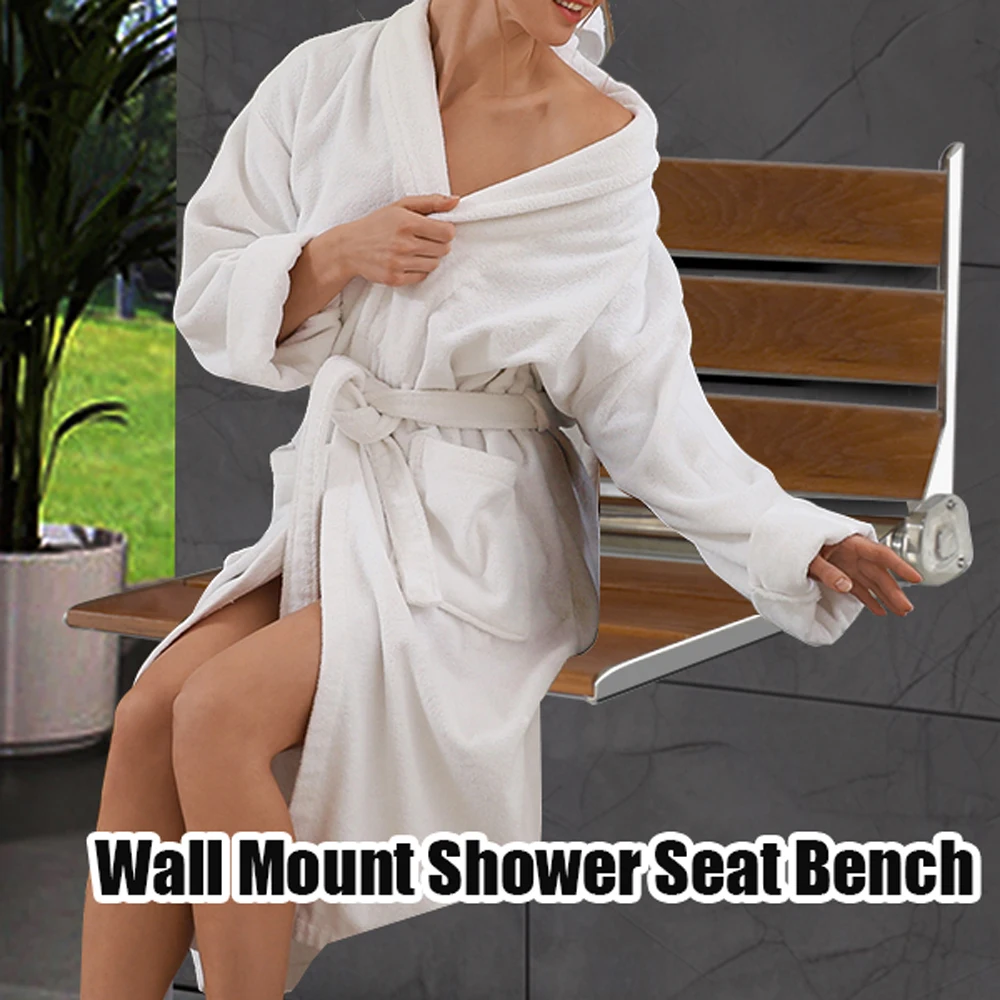 Wholesale Solid Wooden Bathroom Shower Seats Wall Mounted Shower Chair Folding Boat Shower Chair