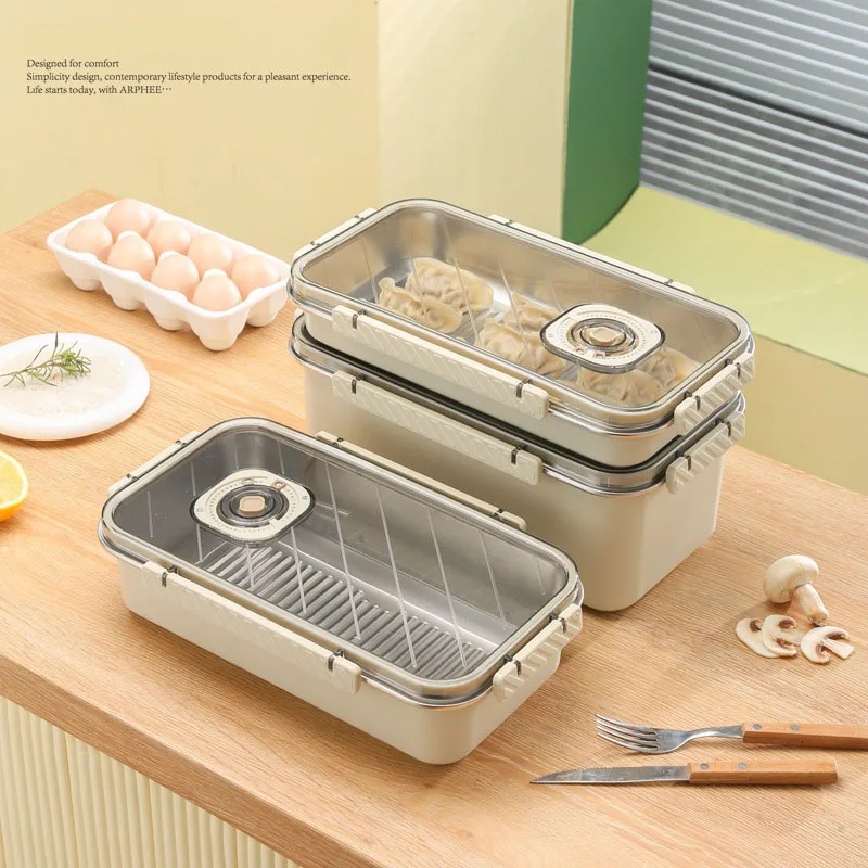 Fts Fresh Boxes Keeping Box Plastic Container Stainless Steel Tray Protect Refrigerator Fresh-Keeping Crisper