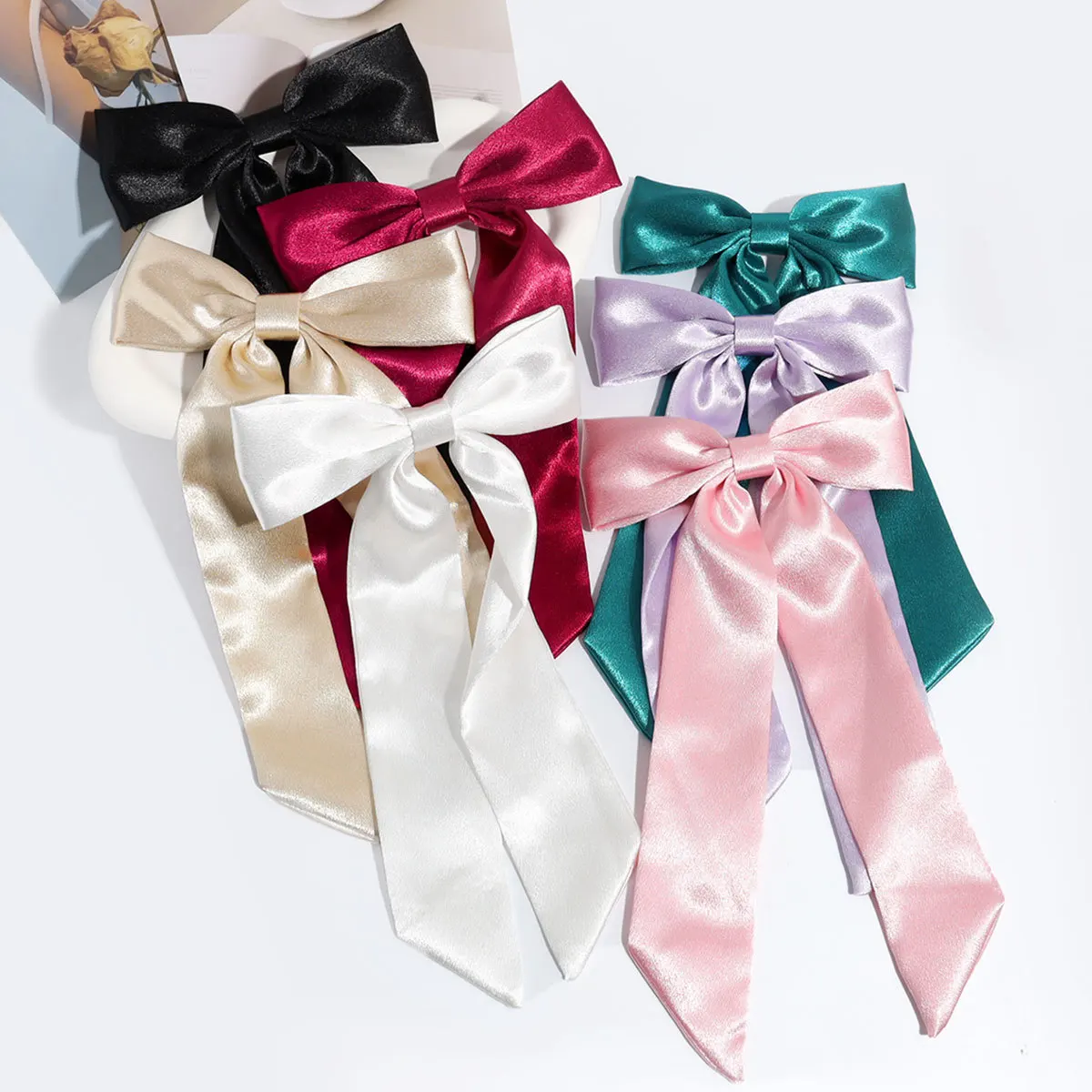 Long Tail Hair Ribbon Stream Bow Hair Clips for Women Girls Accessories Party Wedding Satin Bowknot Hair Barrettes Big Bows