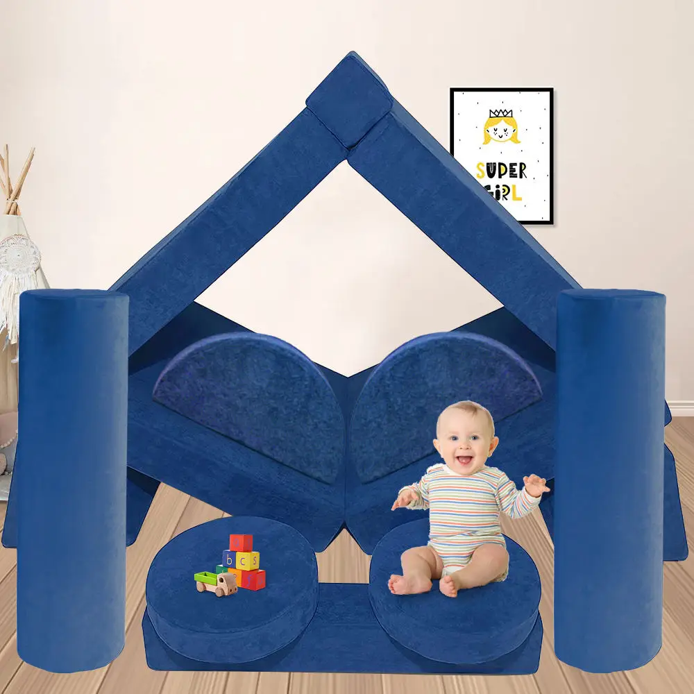 Multi-function 12 Pieces Set Play Couch Children Clambing Corner Soft Foam Modular Sectional Sofa Kids Fabric Modern 100 PC2305
