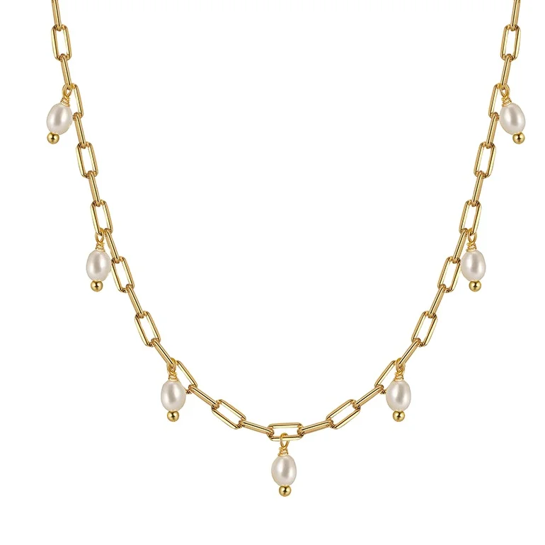 factory wholesale Fine jewelry 14K gold plated 925 sterling silver cultured freshwater pearl vintage court style necklace