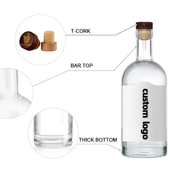 Wholesale transparent Frosted Round Coffee Beverage Juice Bottle empty 500ml luxury glass bottle with cork