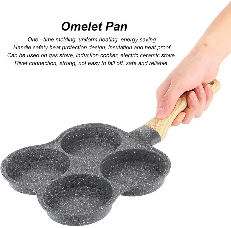 4 hole Nonstick Egg Frying Pan 4 in 1 Divided Frying Grill Pan Pancake Omelette Pans Aluminium Alloy Fried Egg Cooker