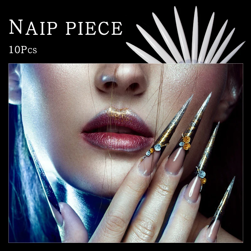 New Super Long Salon Professional Nail Sheets Square Sharp 10PCS False Nail Tips Full CoveCurved Fingernails Acrylic Nail