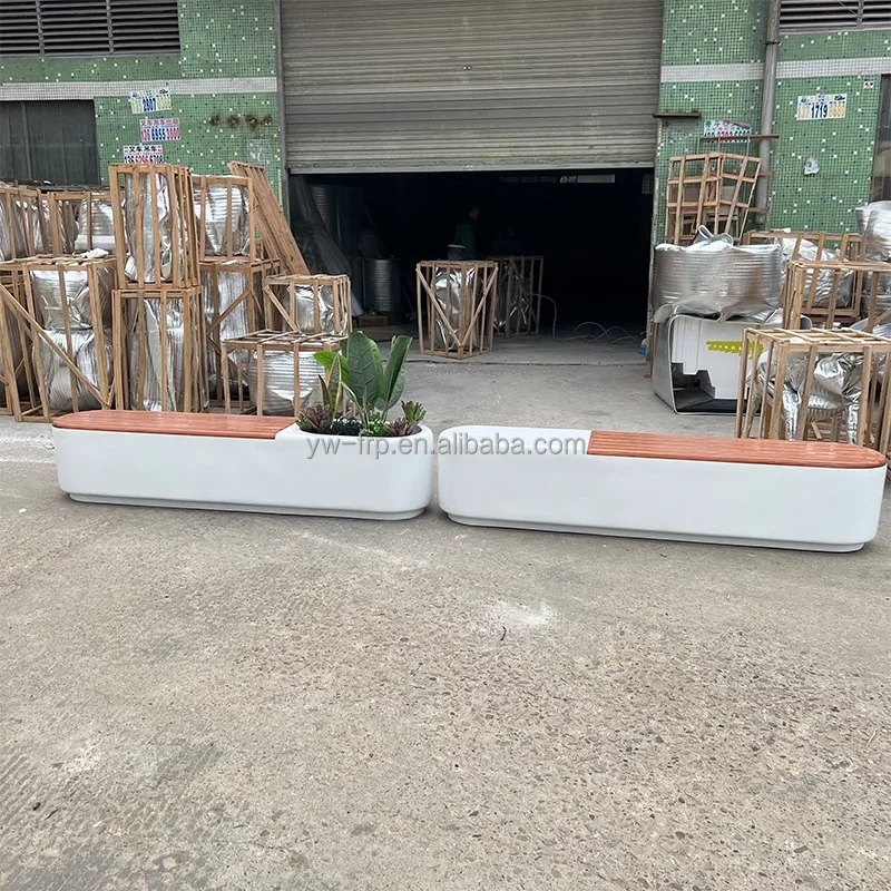 New Design Wood Waiting bench Chair With Planter Pot Decoration Lounge Seat For Public Area Indooo&outdoor