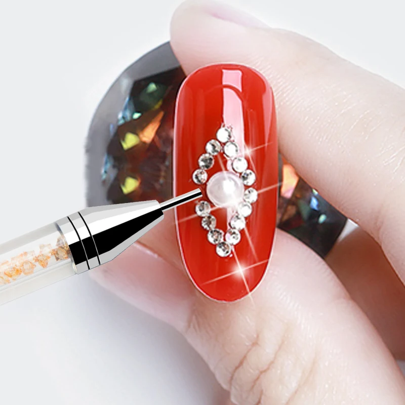  Haokelai High Quality Transparent Acrylic Rhinestone Handle Two-ended Nail Wax Dotting