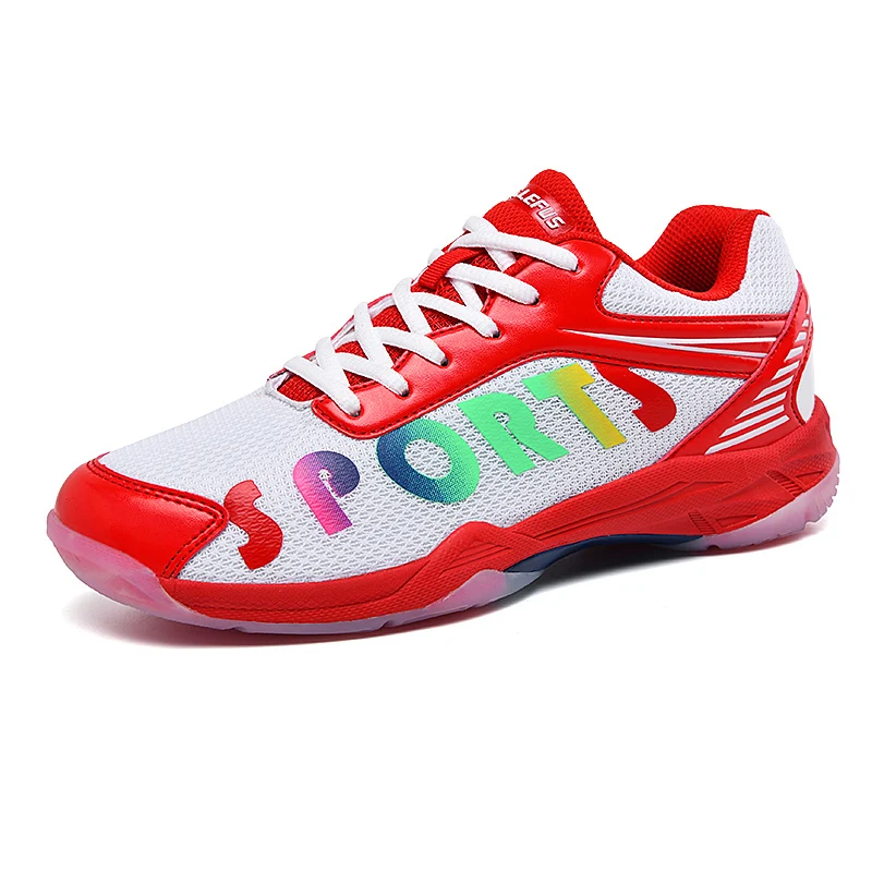 HOT SALE professional RED BLUE BLACK WHITE PU UPPER BADMINTON SHOES WHIT RUBBER OUTSOLE FOR MEN AND WOMEN